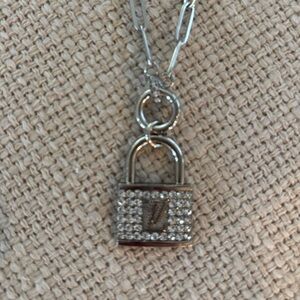 Silver LV Padlock Charm Necklace